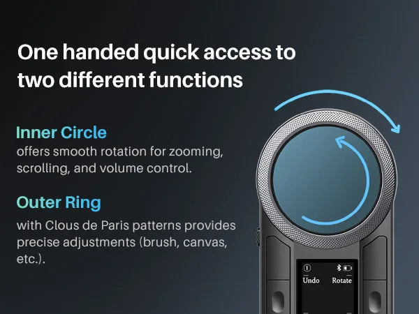 Huion Keydial Remote Mini Wireless Keyboard Dual-dial Controller Bluetooth Connect to Computer Windows macOS iPadOS iOS Android