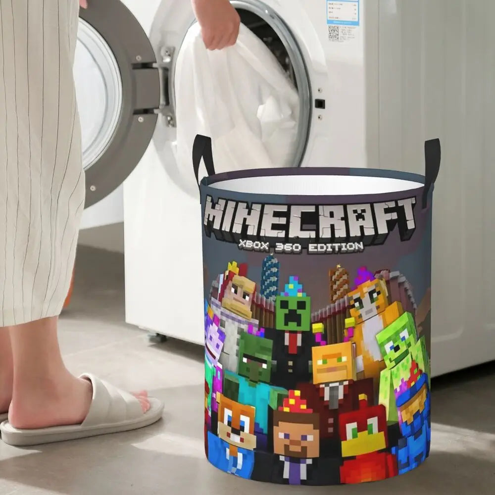 Custom Anime Game Mine C-Crafts Cartoon Laundry Hamper Large Clothes Storage Basket Toy Bin Organizer for Kids