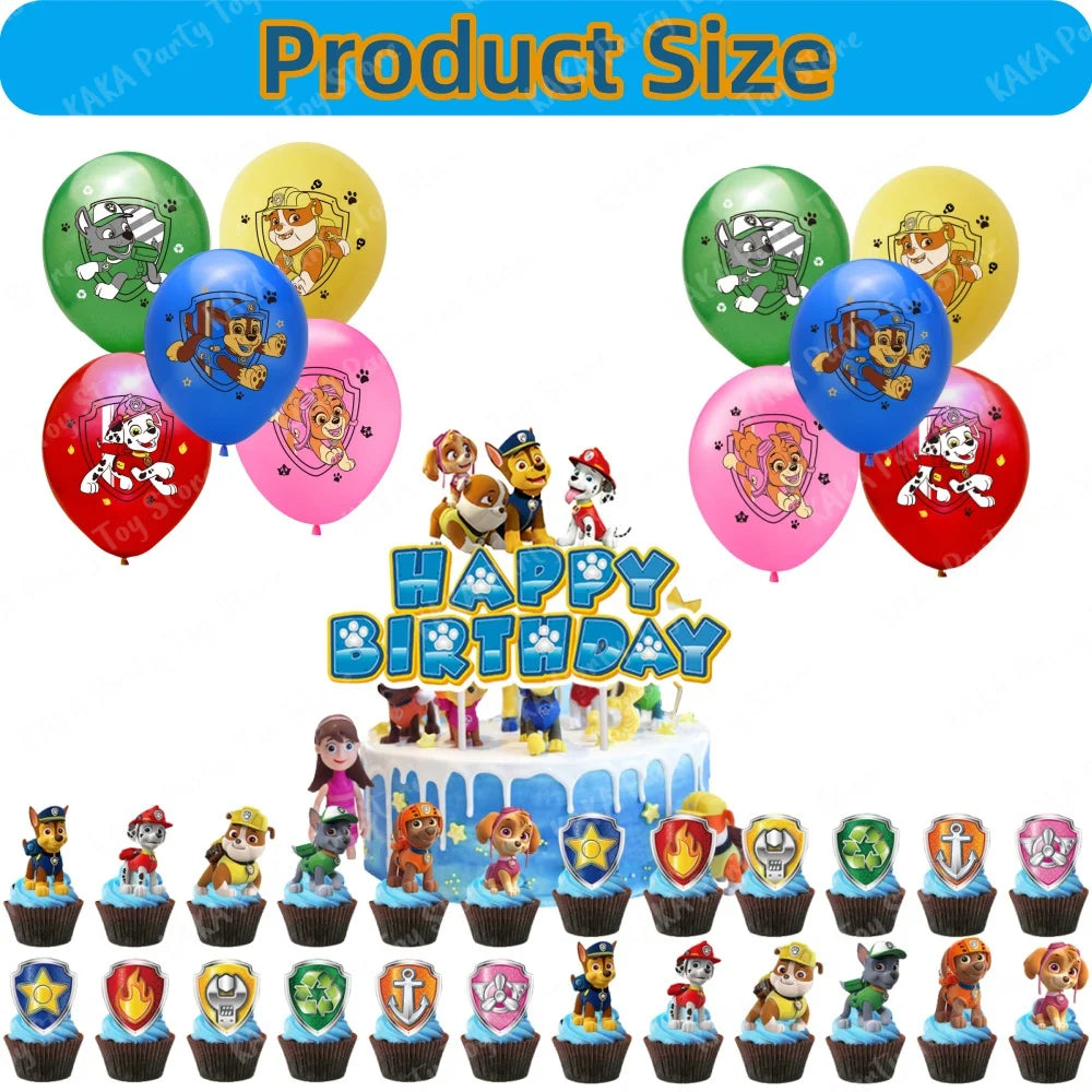 66Pcs Paw Patrol Birthday Decoration Set Latex Balloons Hanging Swirls Banner Backdrop Tablecloth for Kids Party Event Supplies