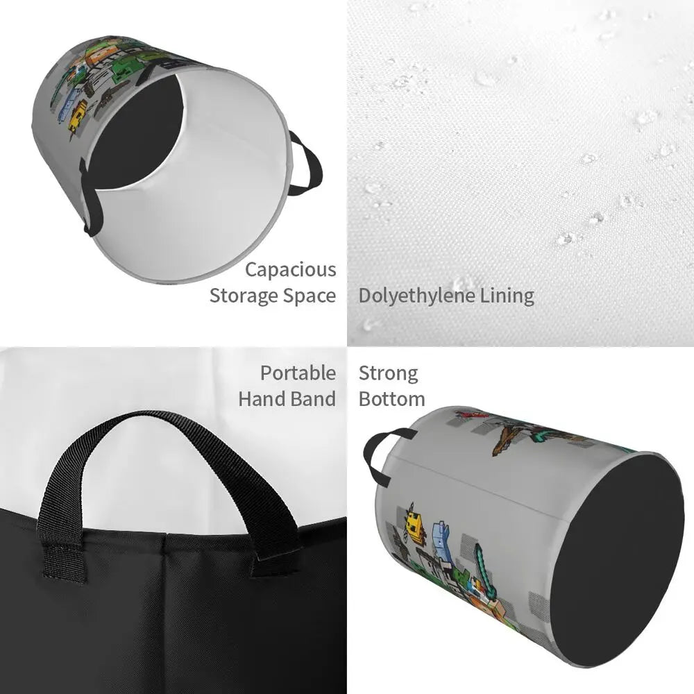 Custom Anime Game Mine C-Crafts Cartoon Laundry Hamper Large Clothes Storage Basket Toy Bin Organizer for Kids