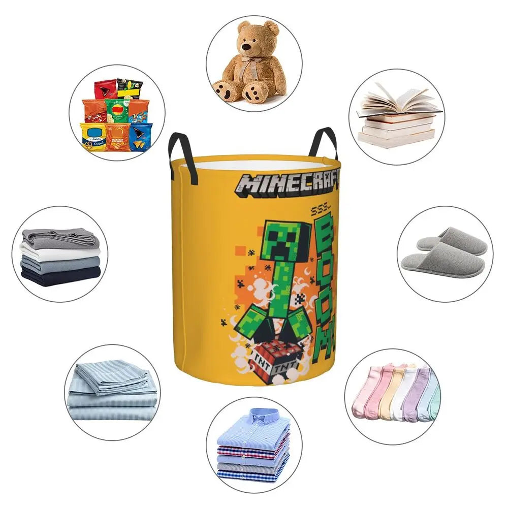 Custom Anime Game Mine C-Crafts Cartoon Laundry Hamper Large Clothes Storage Basket Toy Bin Organizer for Kids