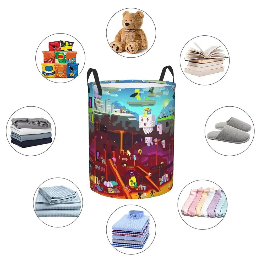 Custom Anime Game Mine C-Crafts Cartoon Laundry Hamper Large Clothes Storage Basket Toy Bin Organizer for Kids