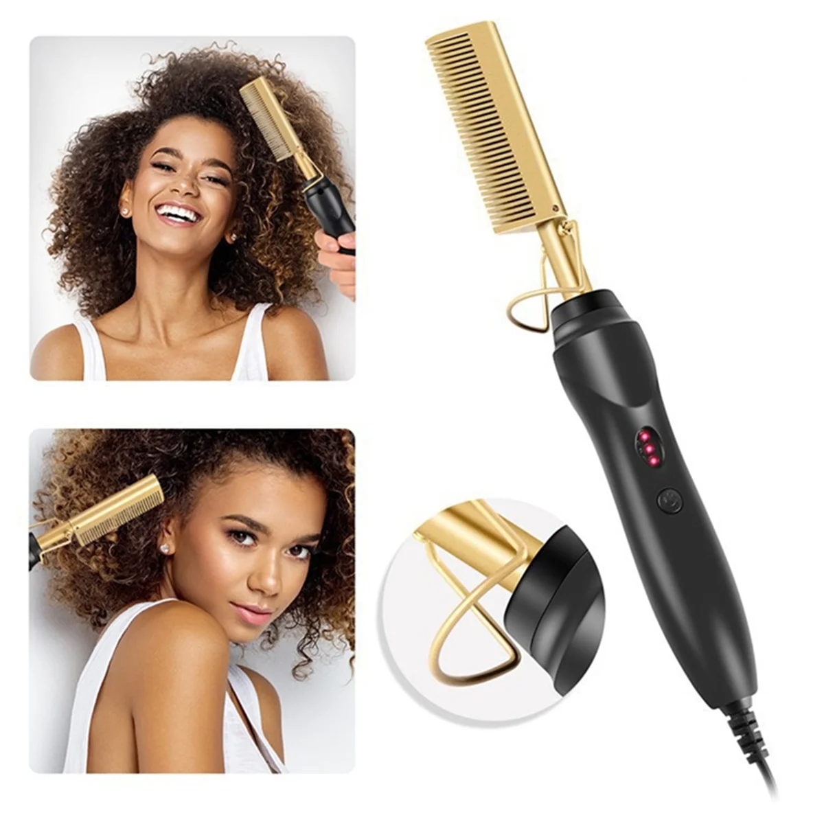 Hair Straightener Comb Wet&Dry Hair Straightener Curling Iron Household Electric Comb 3In1 Straight Curling Comb EU Plug