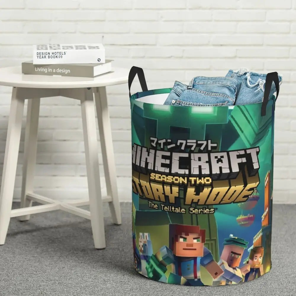 Custom Anime Game Mine C-Crafts Cartoon Laundry Hamper Large Clothes Storage Basket Toy Bin Organizer for Kids