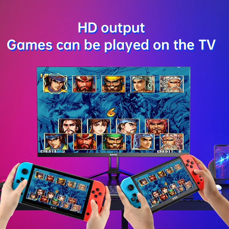 X80 Retro Handheld Game Console 7 Inch Screen HD TV Portable Game Player Built-in 16GB 10000 Games 10 Simulators for PS/PS1/MAME