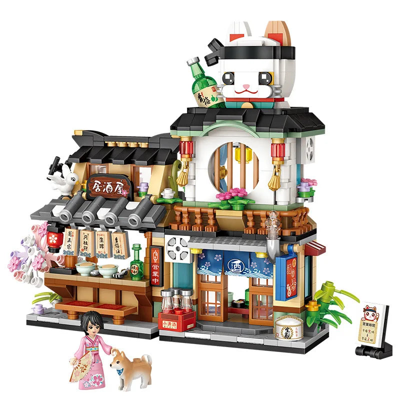 LOZ Japanese Mini Block Street View Folding Food Street Octopus Barbecue Ice Shop Assembly Building Block Toys Christmas Gift