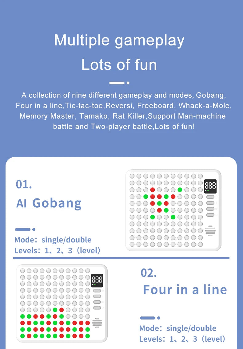 9 in 1 Multifunction Smart Board Game Electronic Chess Backgammon, Go, Tic-Tac-Toe, Whack-a-Mole Combe for Kids Family Tabletop