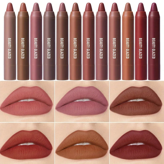 BEAUTY GLAZED 12 Colors Long-Lasting Waterproof Non-Stick Matte Lipstick Pen