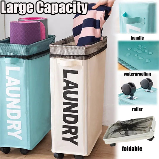 Foldable Laundry Basket Dirty Clothes Basket Clothes Storage Box Yoga Storage Sundries Box with Wheels Bathroom Accessories