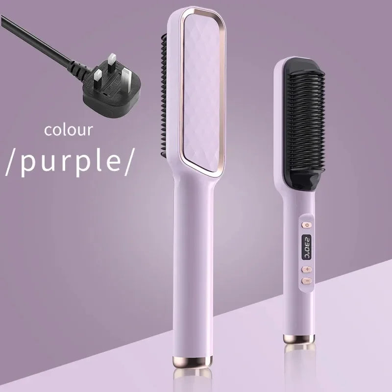 Electric Hair Straightener Brush Fast Heating Straightening Brush Hair Straightener with Anti-Scald Feature Straightener Comb