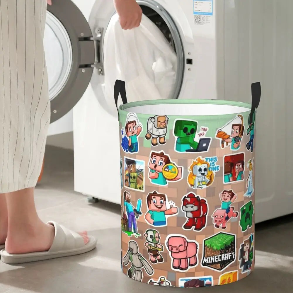 Custom Anime Game Mine C-Crafts Cartoon Laundry Hamper Large Clothes Storage Basket Toy Bin Organizer for Kids