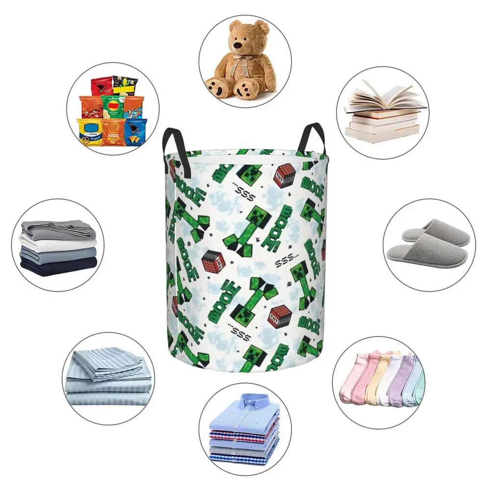 Custom Anime Game Mine C-Crafts Cartoon Laundry Hamper Large Clothes Storage Basket Toy Bin Organizer for Kids