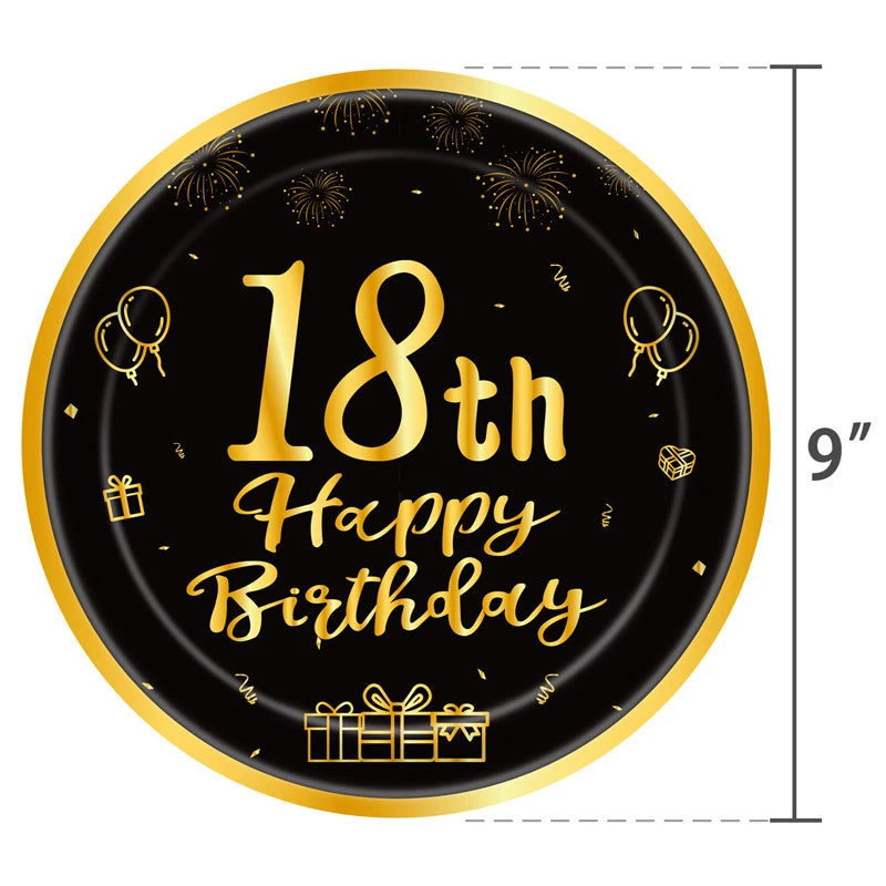 18th Birthday Party Decorations Black Plates Tableware Napkins For Kid Boys Girls Happy Birthday 18th Birthday Balloons Supplies