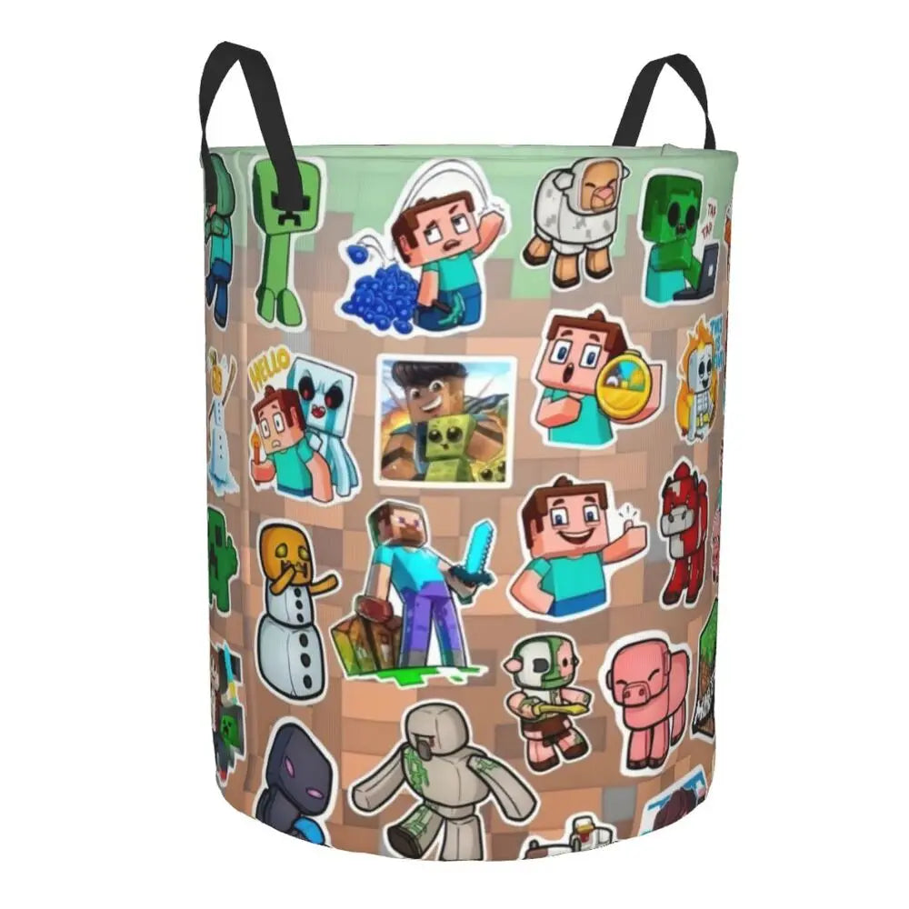 Custom Anime Game Mine C-Crafts Cartoon Laundry Hamper Large Clothes Storage Basket Toy Bin Organizer for Kids