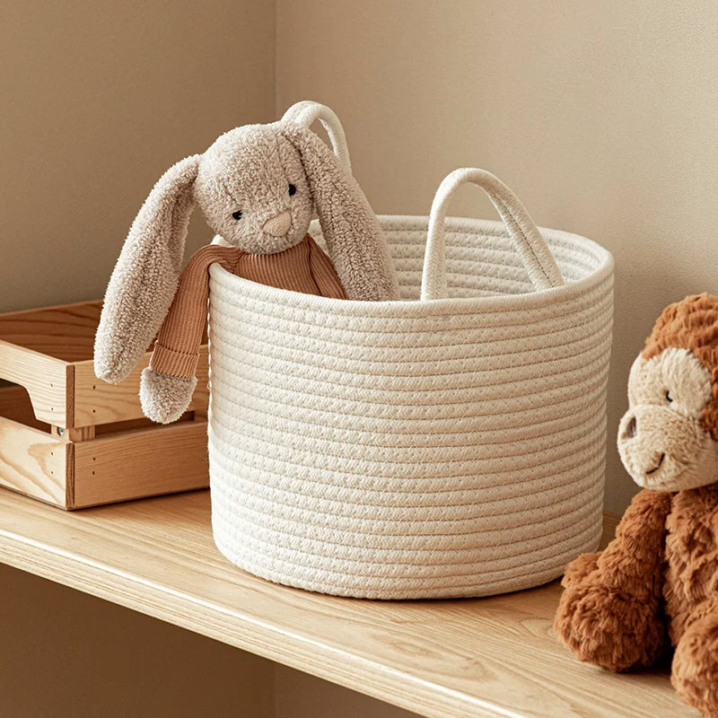 Solid White Laundry Basket Home Organization And Storage Baby Children Toy Storage Baskets Cotton Rope Woven Sundries Organizer