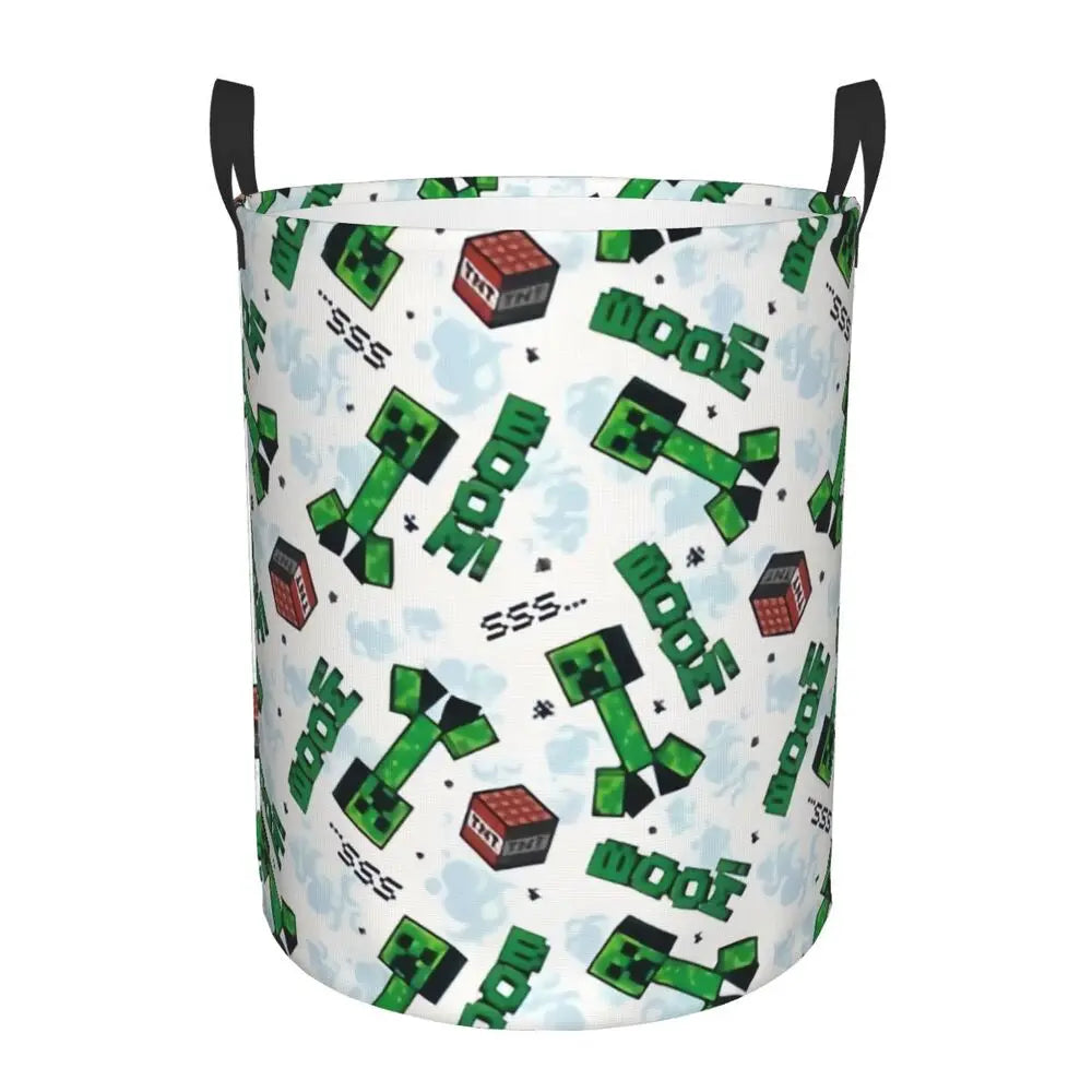 Custom Anime Game Mine C-Crafts Cartoon Laundry Hamper Large Clothes Storage Basket Toy Bin Organizer for Kids