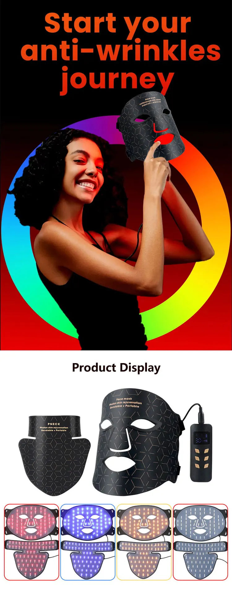 Wholesale Silicone LED Mask Face With Neck LED Photon Red Light Infrared Therapy Flexible Facial Mask Repair Skin Wireless Use