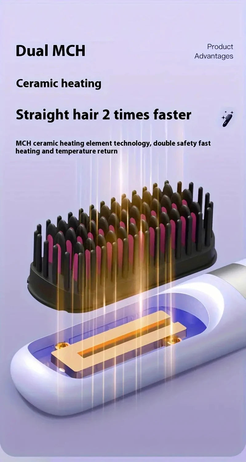 2025 Electric Hot Comb Multifunctional Wireless Straight Hair Straightener Negative Ion Anti-Scalding Straightening Brush New