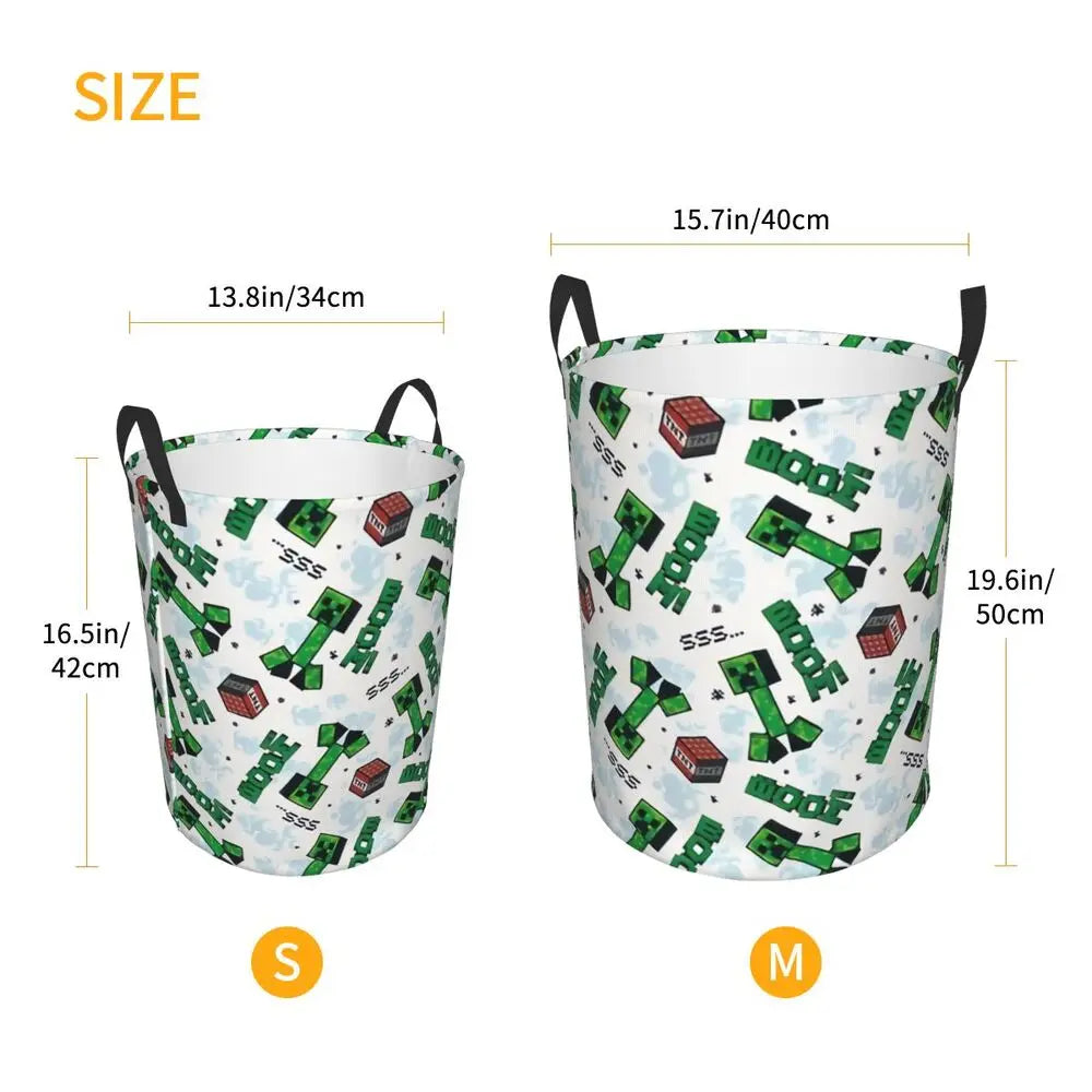 Custom Anime Game Mine C-Crafts Cartoon Laundry Hamper Large Clothes Storage Basket Toy Bin Organizer for Kids