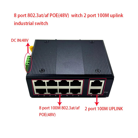 Standard protocol 802.3AF/AT  48V POE OUT/48V poe switch 100 mbps 8port POE with 2port 100M UPLINK industrial switch