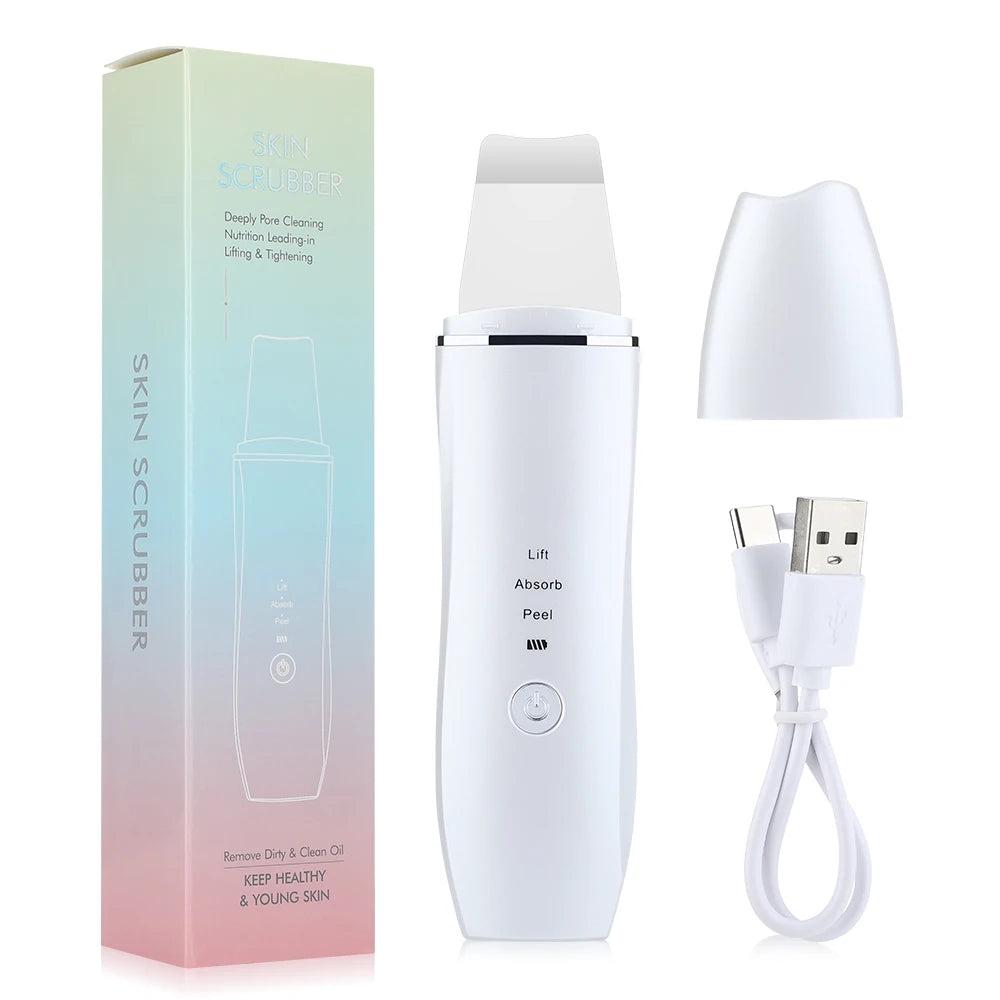 Ultrasonic Skin Scrubber Blackhead Remover Facial Cleanser 3 Modes Peeling Shovel Face Lifting Tool EMS Spatula Deep Cleansing