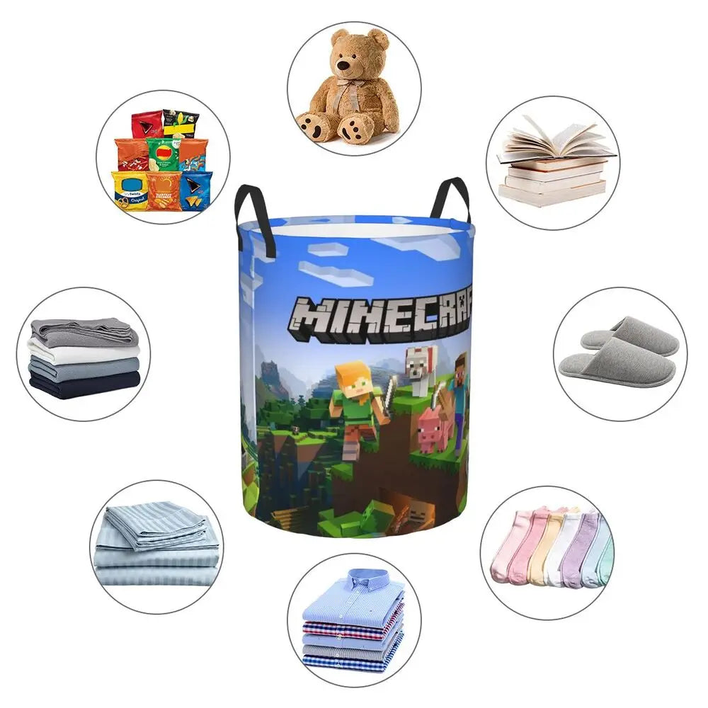 Custom Anime Game Mine C-Crafts Cartoon Laundry Hamper Large Clothes Storage Basket Toy Bin Organizer for Kids