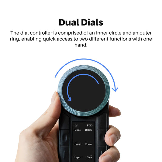 Huion Keydial Remote Mini Wireless Keyboard Dual-dial Controller Bluetooth Connect to Computer Windows macOS iPadOS iOS Android