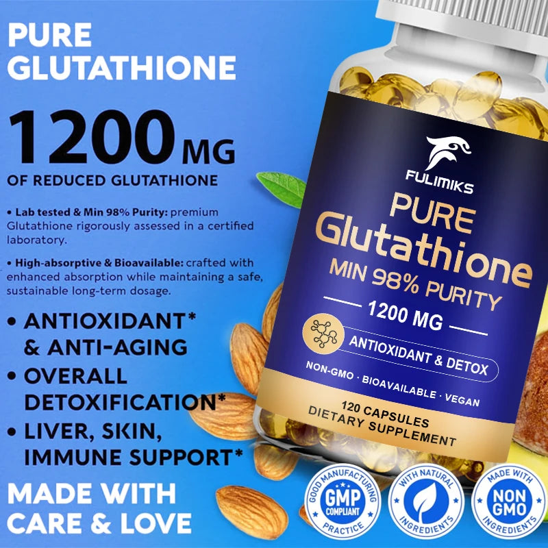 Pure Glutathione Capsules - Max Absorption, Support Overall Detoxification, Antioxidant & Anti-Aging, Liver, Skin & Immunity