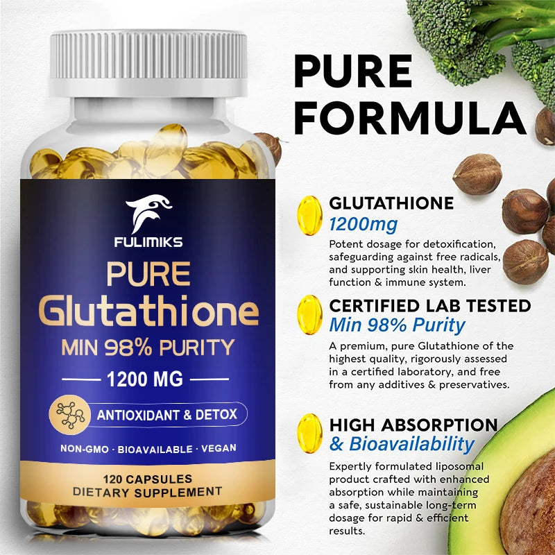 Pure Glutathione Capsules - Max Absorption, Support Overall Detoxification, Antioxidant & Anti-Aging, Liver, Skin & Immunity