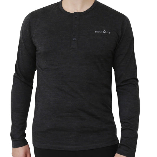 Men's Merino Wool Long Sleeve Henley — Midweight